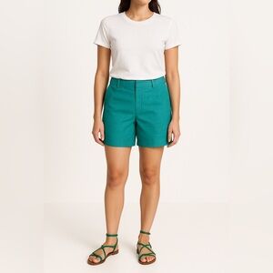 TALBOTS Linen Cotton Blend 10” Shorts Seafoam Green Zip / Button Closure Sz 14